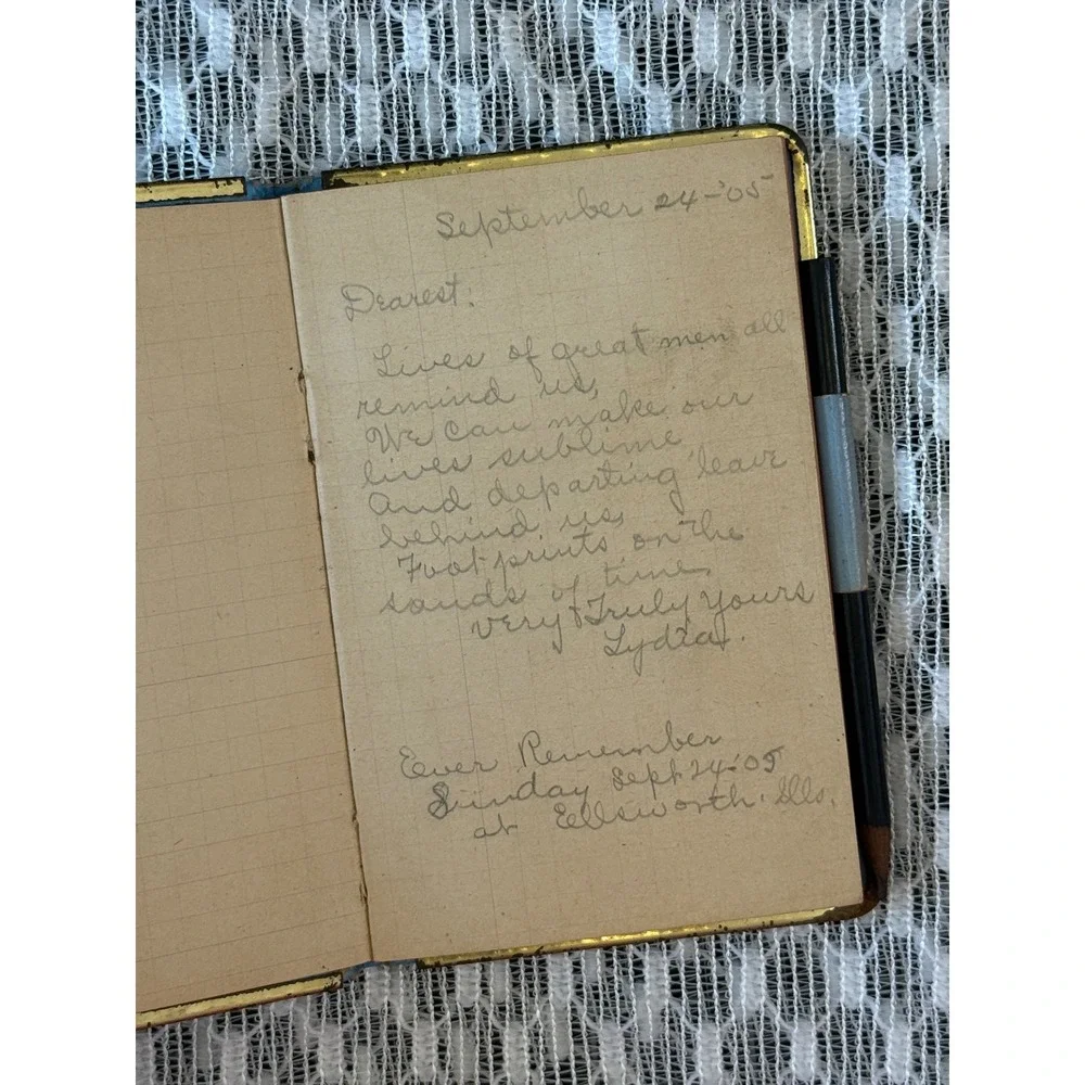 Antique 1905 Pocket Notebook Handwritten Notes Ephemera Blue Gold Floral